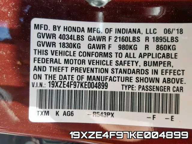 19XZE4F97KE004899 фото 2