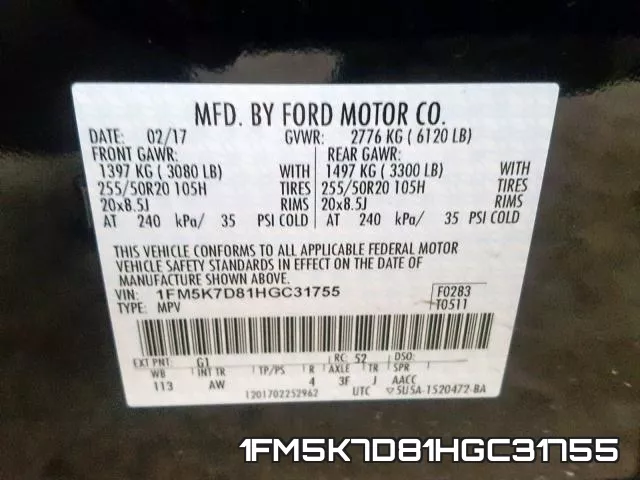 1FM5K7D81HGC31755 фото 2