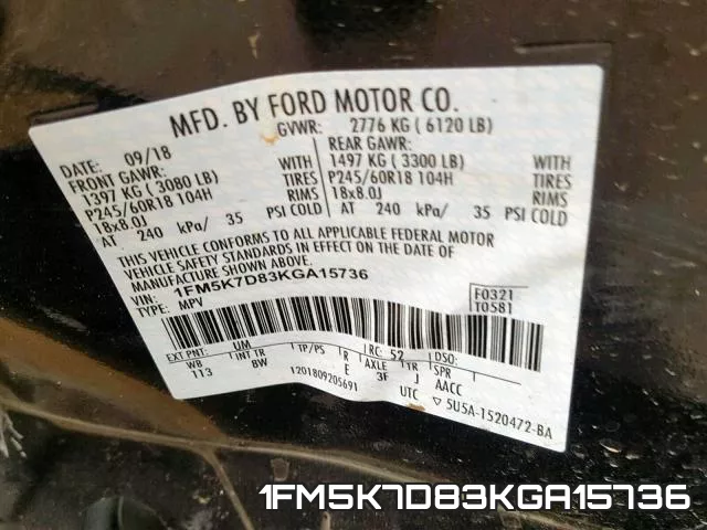 1FM5K7D83KGA15736 фото 2