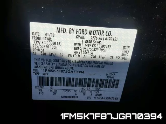 1FM5K7F87JGA70394 фото 2