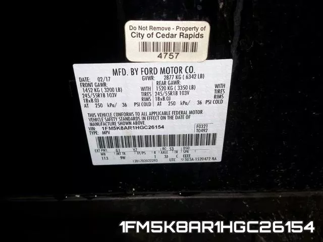 1FM5K8AR1HGC26154 фото 2