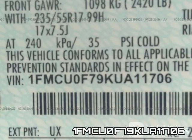 1FMCU0F79KUA11706 фото 10