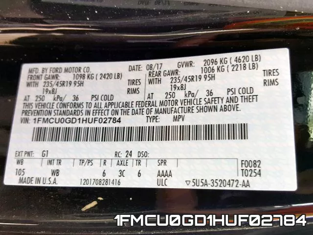 1FMCU0GD1HUF02784 фото 2