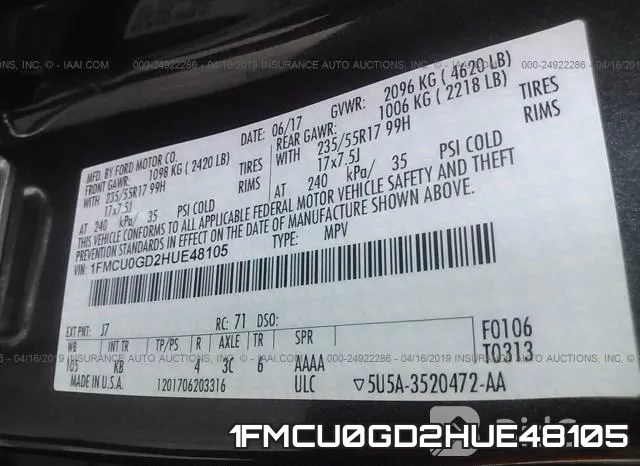 1FMCU0GD2HUE48105 фото 10