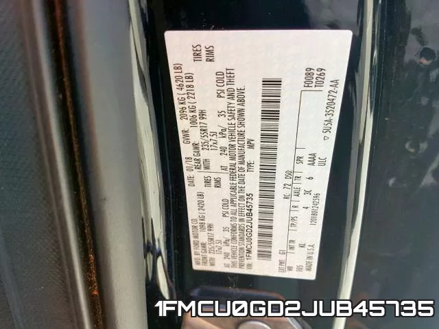 1FMCU0GD2JUB45735 фото 2