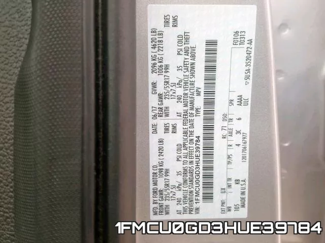 1FMCU0GD3HUE39784 фото 2