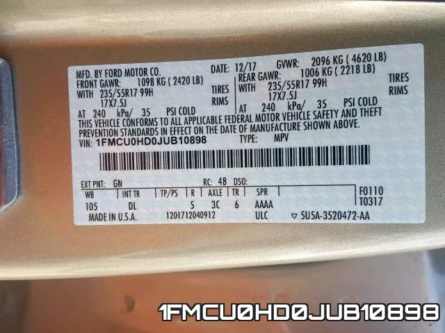1FMCU0HD0JUB10898 фото 2