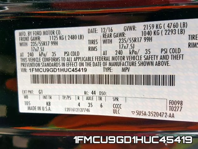 1FMCU9GD1HUC45419 фото 2