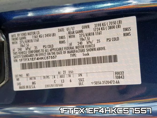 1FTFX1EF4HKC57557 фото 2
