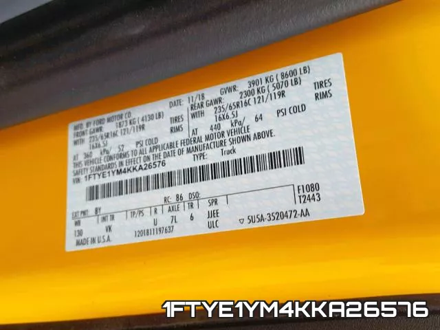 1FTYE1YM4KKA26576 фото 2