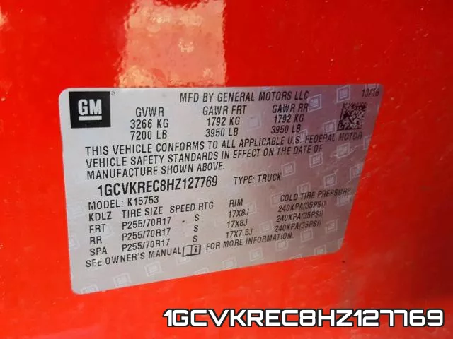 1GCVKREC8HZ127769 фото 2