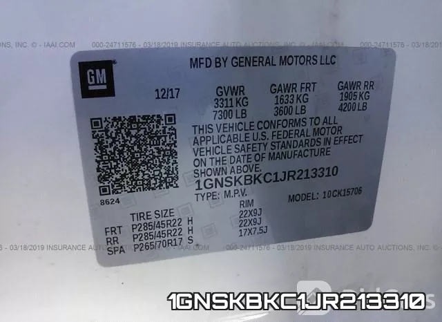 1GNSKBKC1JR213310 фото 10
