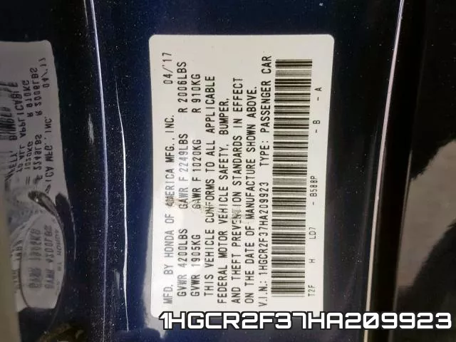 1HGCR2F37HA209923 фото 2