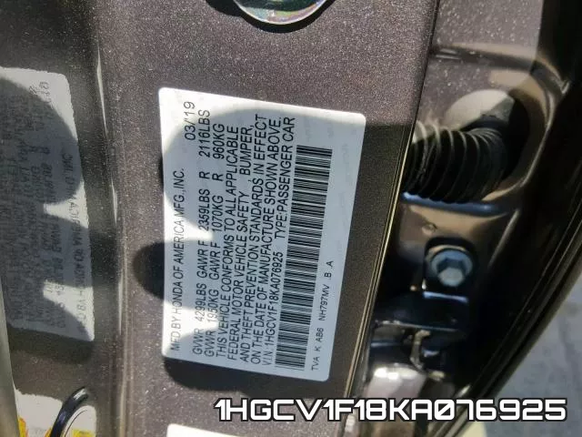 1HGCV1F18KA076925 фото 2
