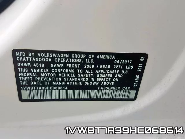 1VWBT7A39HC068614 фото 2