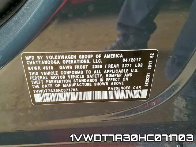 1VWDT7A30HC071703 фото 2