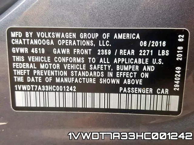 1VWDT7A33HC001242 фото 2