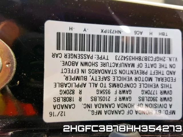 2HGFC3B78HH354273 фото 2