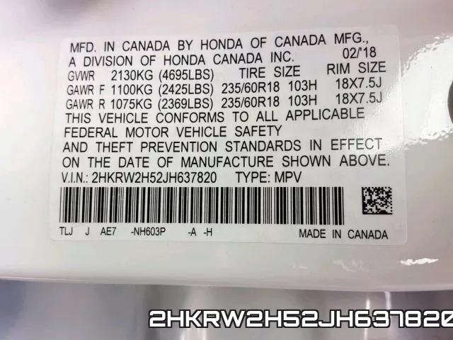 2HKRW2H52JH637820 фото 2