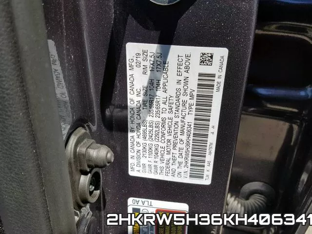 2HKRW5H36KH406341 фото 2