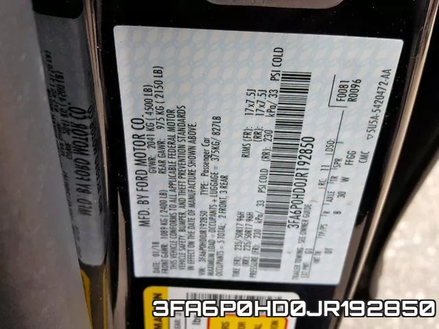 3FA6P0HD0JR192850 фото 2