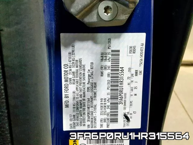 3FA6P0RU1HR315564 фото 2