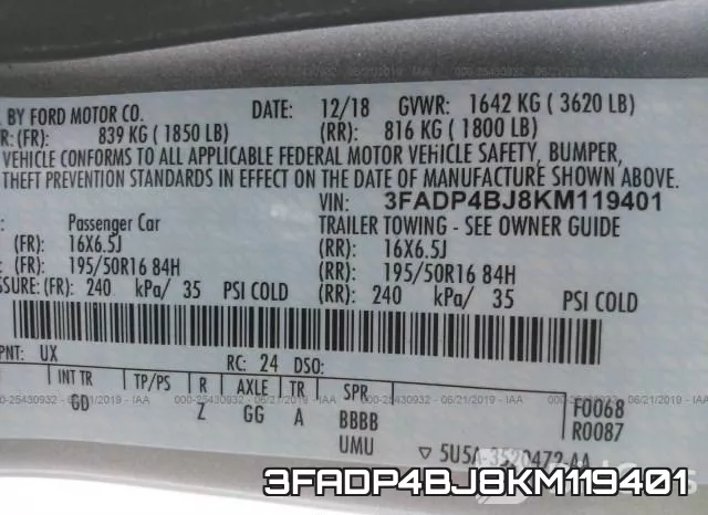 3FADP4BJ8KM119401 фото 10