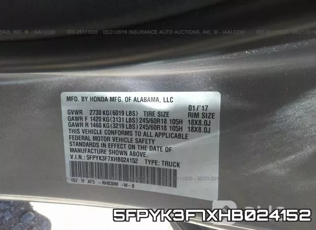 5FPYK3F7XHB024152 фото 10