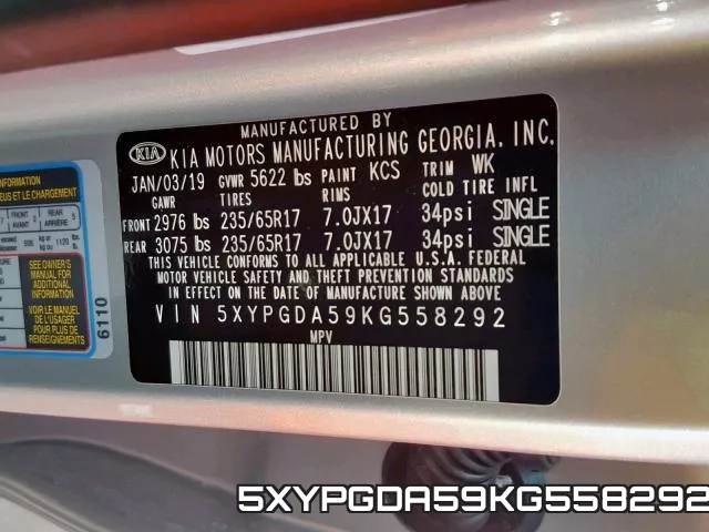 5XYPGDA59KG558292 фото 2