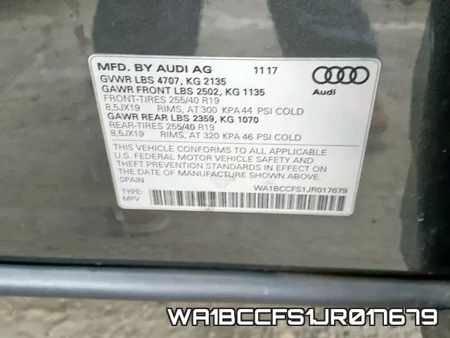 WA1BCCFS1JR017679 фото 2