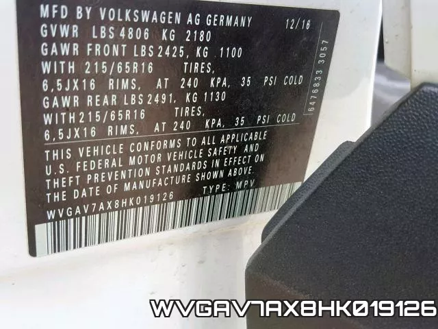 WVGAV7AX8HK019126 фото 2