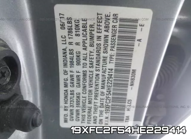 19XFC2F54HE229414 фото 10