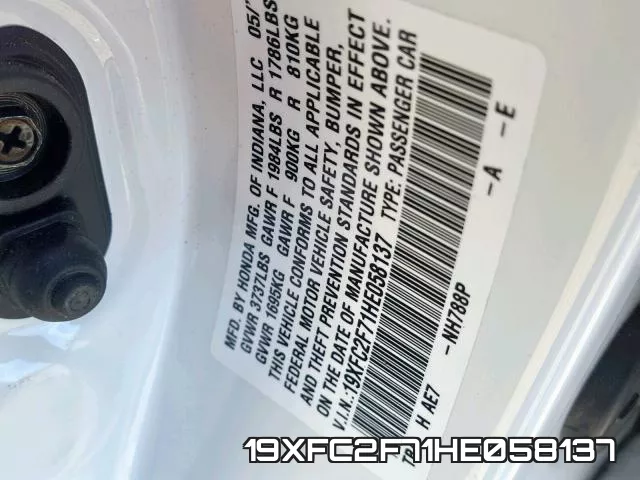 19XFC2F71HE058137 фото 2