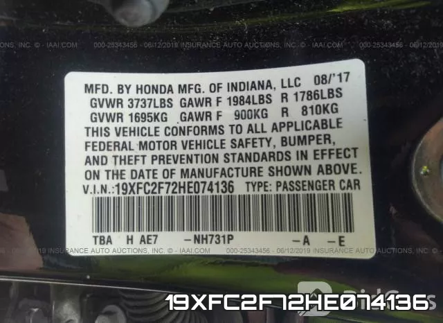 19XFC2F72HE074136 фото 10