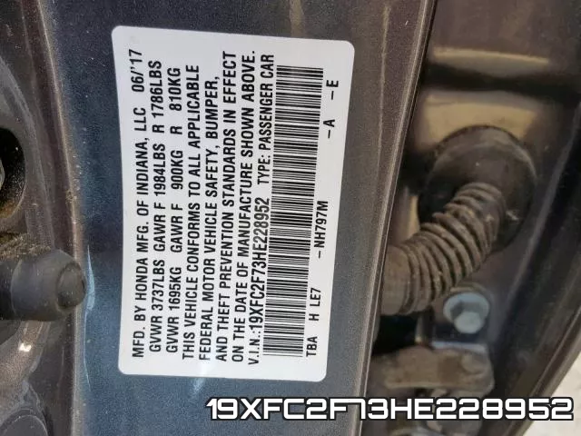 19XFC2F73HE228952 фото 2