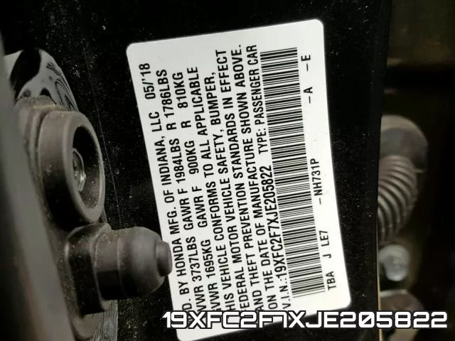 19XFC2F7XJE205822 фото 2