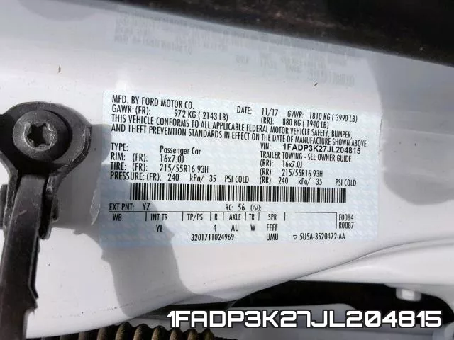 1FADP3K27JL204815 фото 2