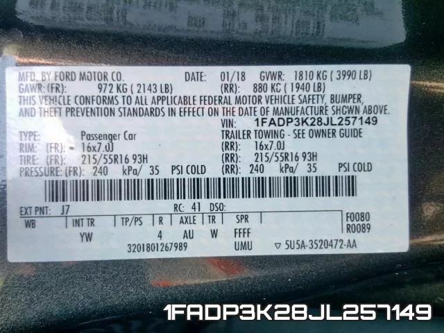 1FADP3K28JL257149 фото 2