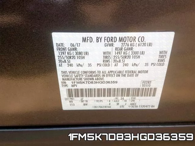 1FM5K7D83HGD36359 фото 2