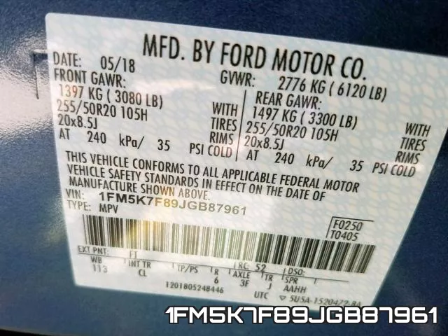 1FM5K7F89JGB87961 фото 2