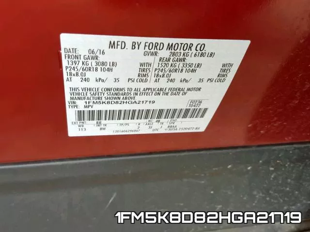 1FM5K8D82HGA21719 фото 2