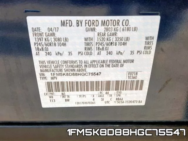 1FM5K8D88HGC75547 фото 2