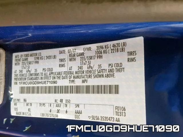 1FMCU0GD9HUE71090 фото 2