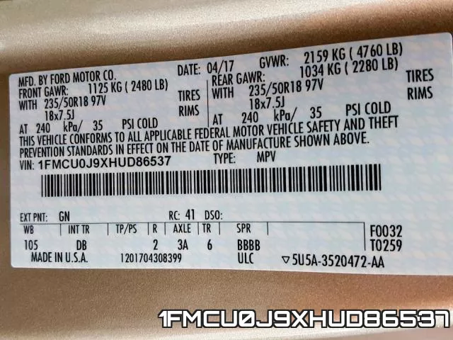 1FMCU0J9XHUD86537 фото 2
