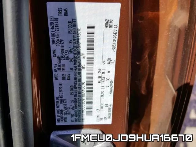 1FMCU0JD9HUA16670 фото 2