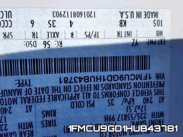 1FMCU9GD1HUB43781 фото 2