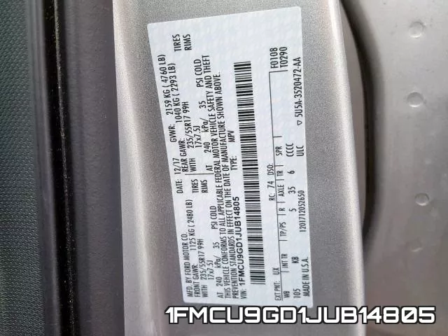 1FMCU9GD1JUB14805 фото 2