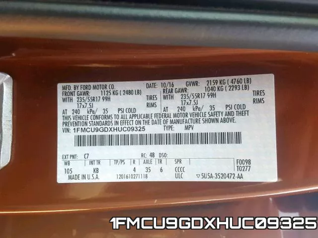 1FMCU9GDXHUC09325 фото 2