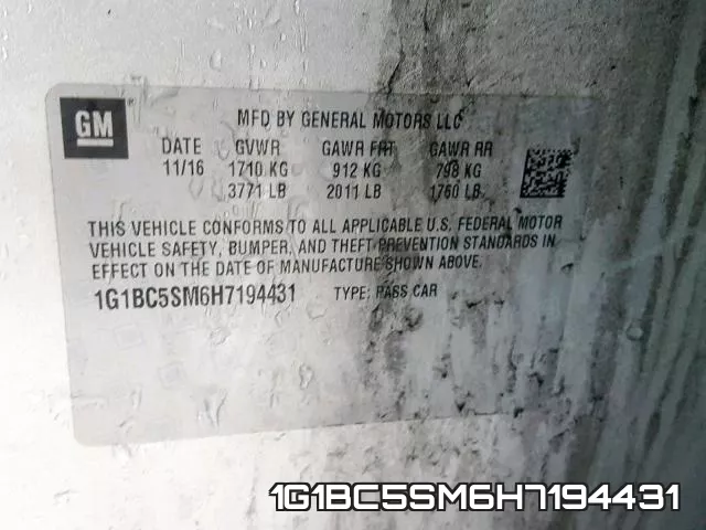 1G1BC5SM6H7194431 фото 2