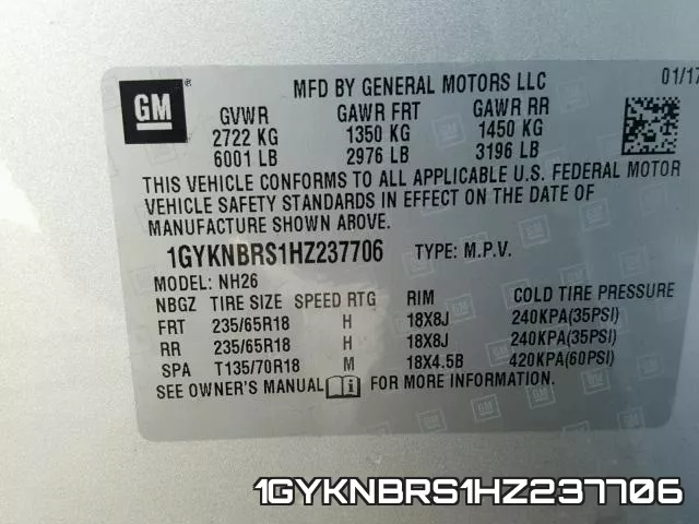 1GYKNBRS1HZ237706 фото 2